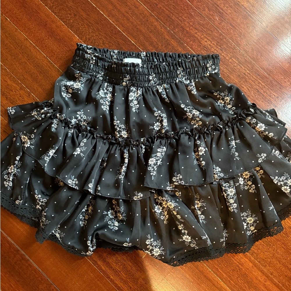 Misa Los Angeles Black Floral Ruffle Mini Skirt